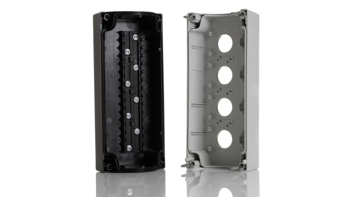 Contenitore per pulsante Siemens 3SU1804-0AA00-0AB1 con 4 fori Ø 22mm - Serie SIRIUS ACT: ideale per ambienti industriali.