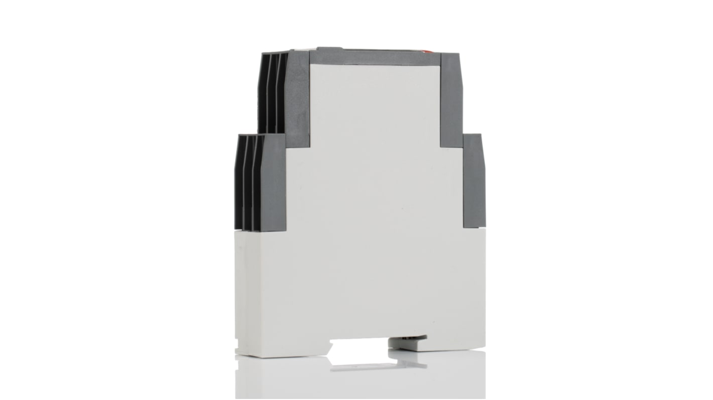 Relè di monitoraggio temperatura ABB CM-MSS, configurazione SPDT, montaggio su guida DIN, dimensioni 103.7 x 22.5 x 85.6 mm.