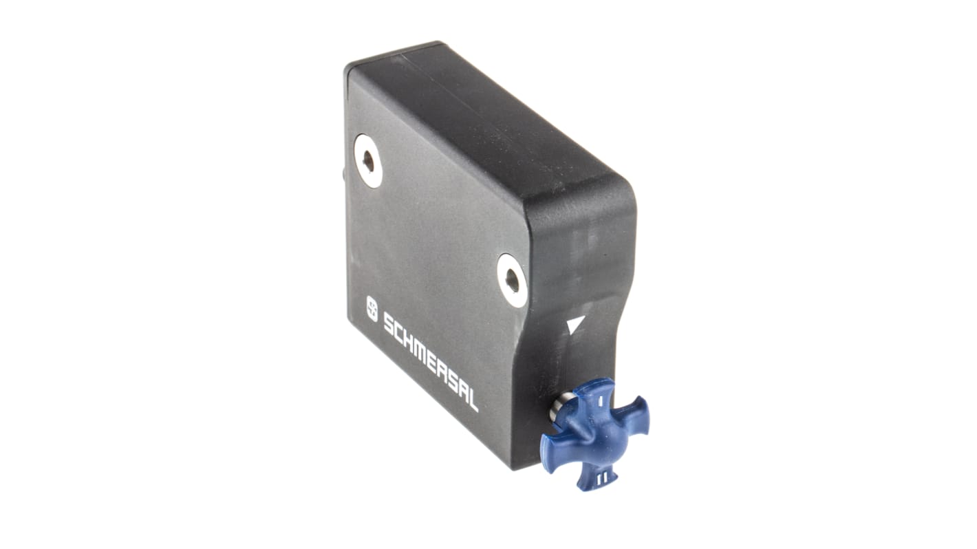 Interruttore di interblocco a solenoide Schmersal AZM300B-ST-1P2P, 24V cc, custodia plastica, protezione IP66/IP67/IP69K, dimensioni 85x100x35 mm.