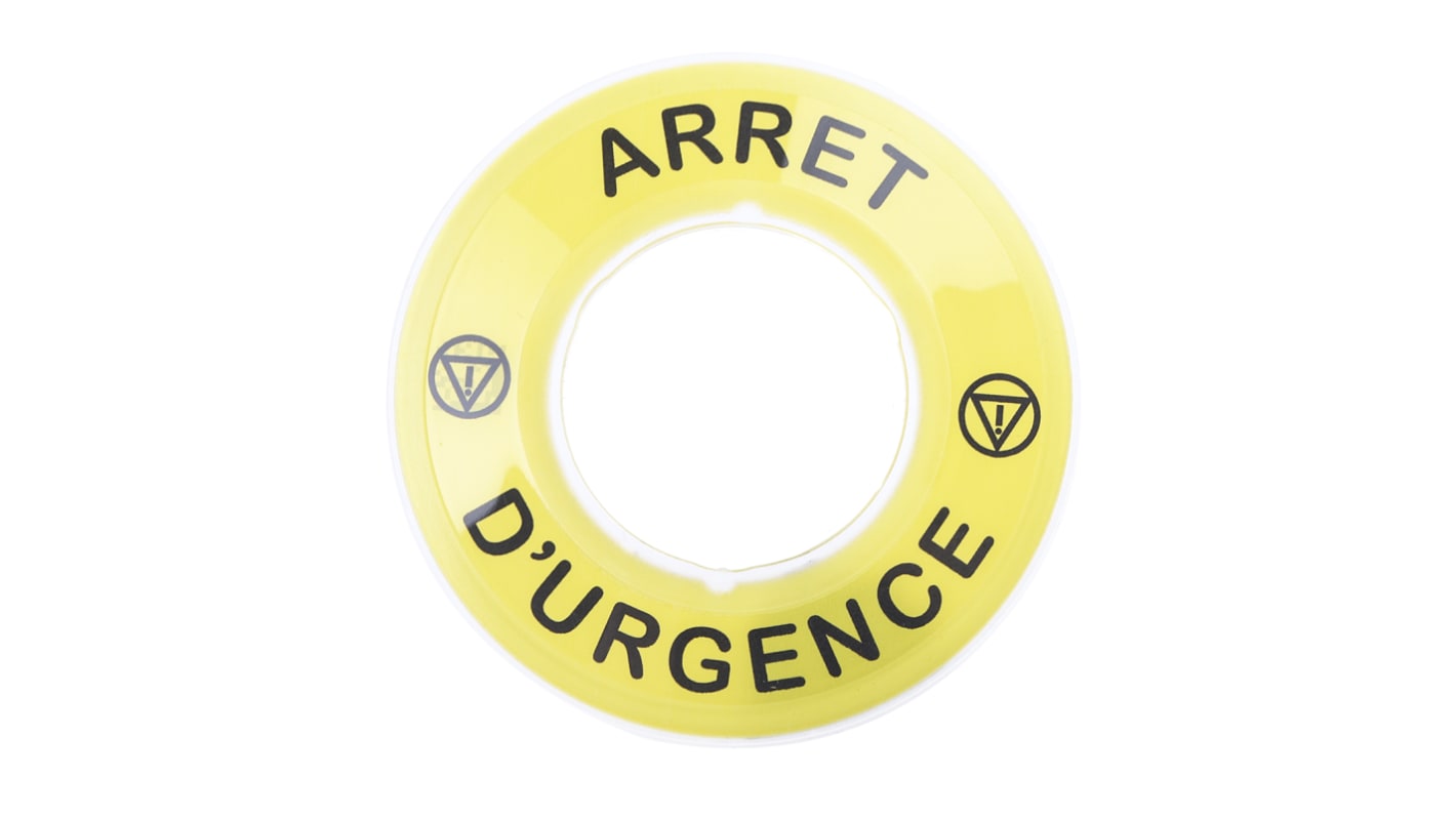 Piastra per legenda contrassegnata 3D Schneider Electric ZBY9120 per pulsanti con testa a fungo Harmony XB4/XB5. Ideale per arresto di emergenza.