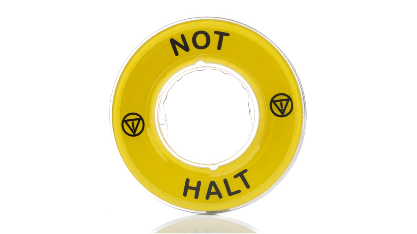 Piastra di legenda Schneider Electric ZBY9220 per pulsanti a testa a fungo, diametro 60 mm, Serie Harmony XB. Leggera e resistente, ideale per ambienti industriali. Compatibile con interruttori di controllo e arresti di emergenza.