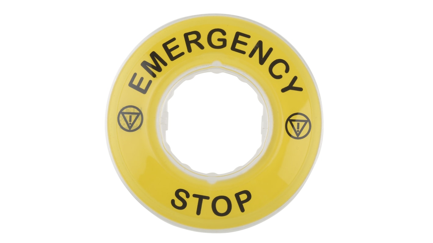 Piastra per legenda contrassegnata 3D Schneider Electric ZBY9320 - Serie Harmony XB - "Arresto di Emergenza" - Ideale per pulsanti di arresto di emergenza - Resistente e visibile - Compatibile con serie XB4 e XB5.