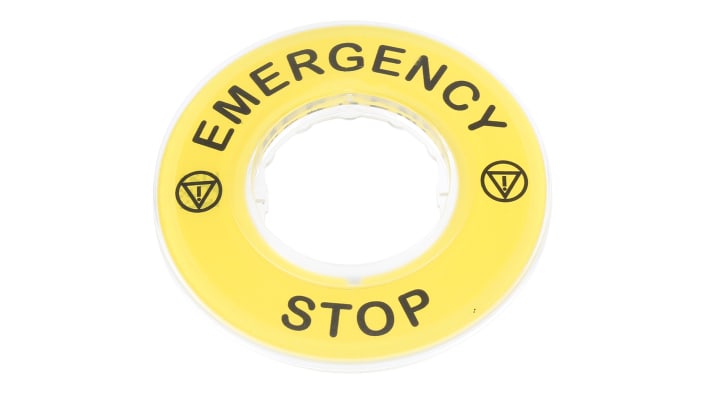 Piastra per legenda contrassegnata 3D Schneider Electric ZBY9320 - Serie Harmony XB - "Arresto di Emergenza" - Ideale per pulsanti di arresto di emergenza - Resistente e visibile - Compatibile con serie XB4 e XB5.