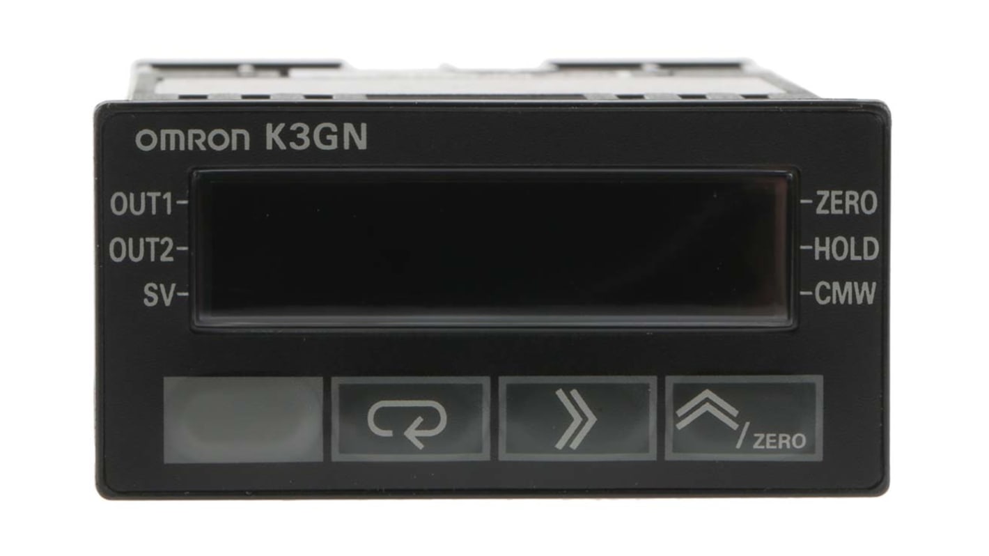 Misuratore digitale multifunzione Omron K3GN-PDC 24 VDC, display LCD 5 cifre, dimensioni 24x48 mm, grado di protezione IP66.