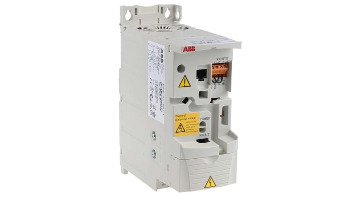 Inverter ABB ACS355-03E-03A3-4, potenza 1,1 kW, montaggio a pannello, dimensioni 239x70x187 mm, controllo vettoriale.