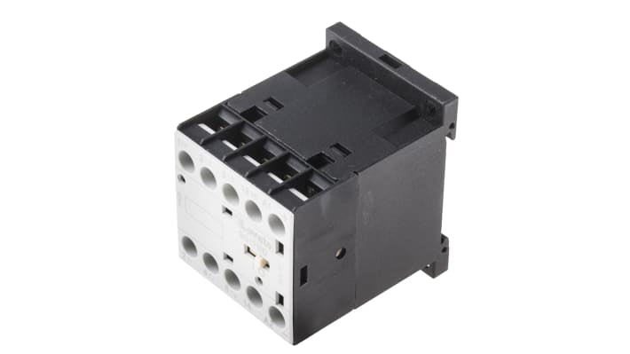 Contattore Lovato 11BG1210D024, 3 poli, 12 A, 24 V c.c., montaggio su guida DIN, dimensioni 44x58x57 mm, IP20.