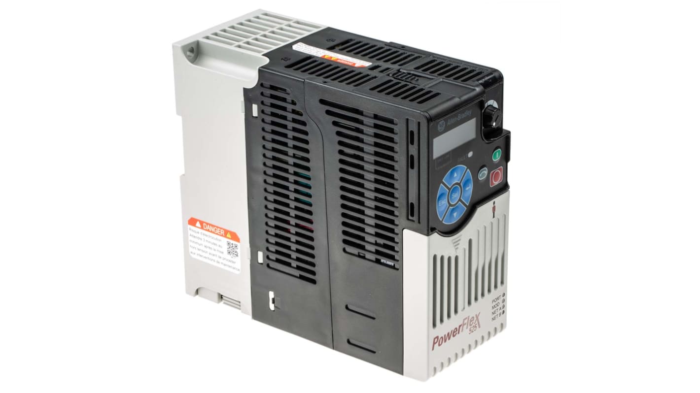 Inverter trifase Allen Bradley PowerFlex 525, 0,4 kW, 400 V c.a., 3 fasi, 500Hz. Controllo motore versatile per applicazioni industriali.