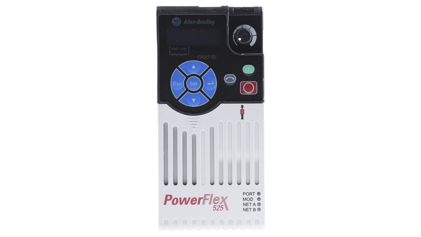 Inverter trifase Allen Bradley 25B-D6P0N114, potenza 2,2 kW, montaggio su guida DIN, dimensioni 152x72x172 mm.