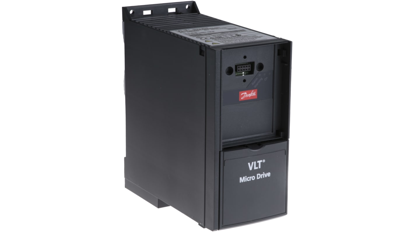 Inverter Danfoss 132F0022 VLT FC51, 2,2 kW, trifase, montaggio a pannello, dimensioni 176x75x168 mm, grado di protezione IP20.