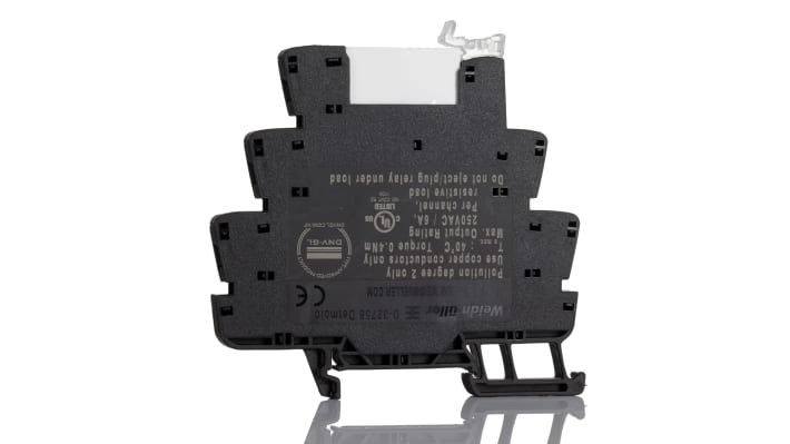 Relè d'interfaccia Weidmüller TRS, bobina 24 a 230V, contatti SPDT, montaggio su guida DIN, dimensioni 90 x 88 x 6,4 mm.