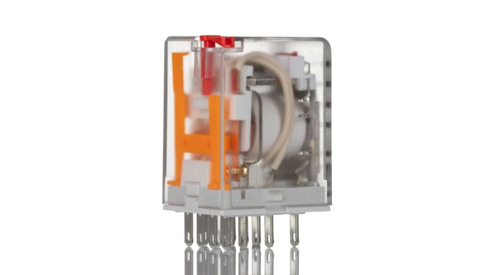 Relè di potenza Weidmüller DRM 4PDT, montaggio a pannello, 230V ca, dimensioni 21.5 x 36 x 28mm, temperatura operativa -40/+55°C.