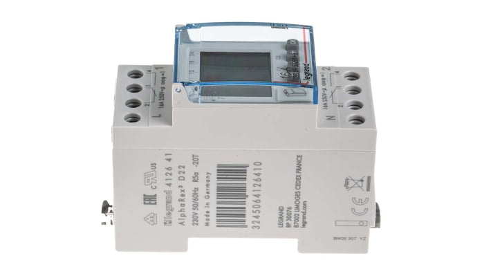 Temporizzatore Legrand 4 126 41 per guida DIN, 230 V, 2 canali, programmabile, montaggio su guida DIN, dimensioni 83 mm x 66 mm.