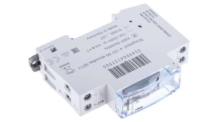Legrand 4 127 90, temporizzatore unipolare per guida DIN, 230 V ca, programmabile, dimensioni 83x66 mm.
