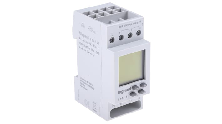 Temporizzatore Legrand 6 037 71 per guida DIN, SPDT, 2 canali, programmabile, montaggio su guida DIN, IP20.
