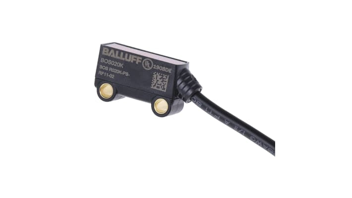 Sensore fotoelettrico BALLUFF BOS R020K-PS-RF11-02, rilevamento da 1 mm a 30 mm, uscita PNP, grado di protezione IP67.