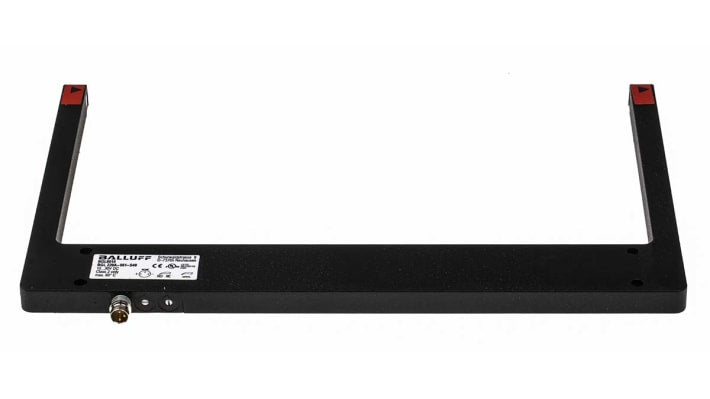 Sensore fotoelettrico rettangolare PNP BALLUFF BGL 220A-001-S49, custodia metallica, IP67, alimentazione 10-30 V cc.