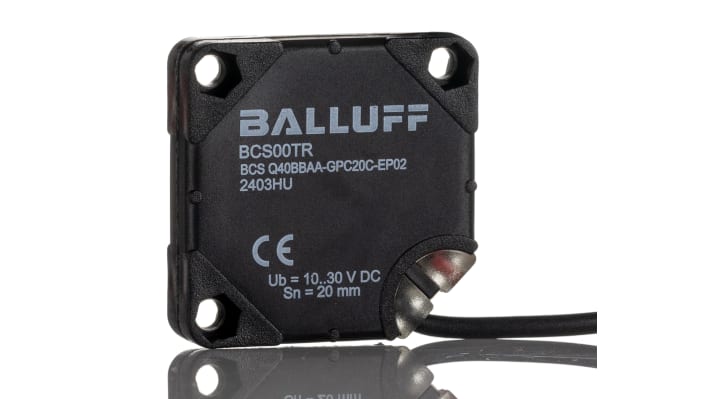 Sensore di prossimità BALLUFF BCS Q40BBAA-GPC20C-EP02, tecnologia capacitiva, uscita PNP/NPN, rilevamento 20 mm, IP67.