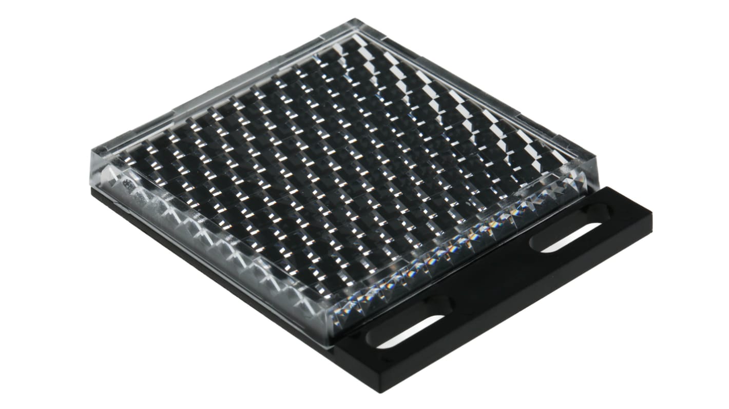 Riflettore BALLUFF BOS R-9 per sensori fotoelettrici, forma rettangolare, include staffe e polsini di montaggio.