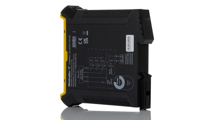 Weidmüller Relè di sicurezza SCS, 24 V CC, montaggio su guida DIN, dimensioni 117,3 x 22,5 x 114 mm, grado di protezione IP20.