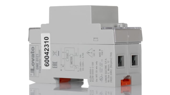 Contatore di energia monofase Lovato DMED121, display LCD 7 cifre, tensione 184-264 V, corrente fino a 63 A, IP40.