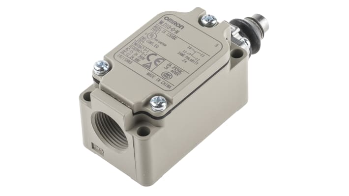 Interruttore di fine corsa Omron WLD18-G-N, stantuffo NO/NC, IP67, portata 10A, montaggio posteriore e anteriore.