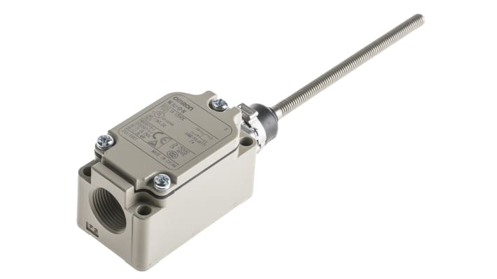 Interruttore di fine corsa Omron WLNJ-G-N con molla elicoidale, configurazione NO/NC, grado di protezione IP67. Dimensioni 203,7 x 42 x 40 mm.