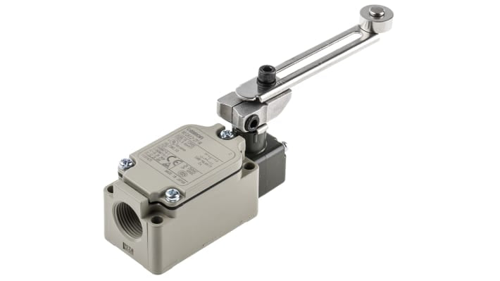 Interruttore di fine corsa Omron WLCA12-2Y-N, leva a rullo NO/NC, protezione IP67, dimensioni 40mm x 53.2mm x 94.1mm.