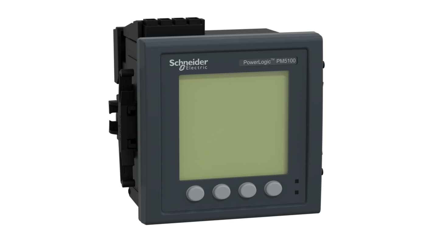 Schneider Electric METSEPM5110, misuratore digitale 3 fasi, display LCD, montaggio senza utensili, precisione potenza ±0.5%.