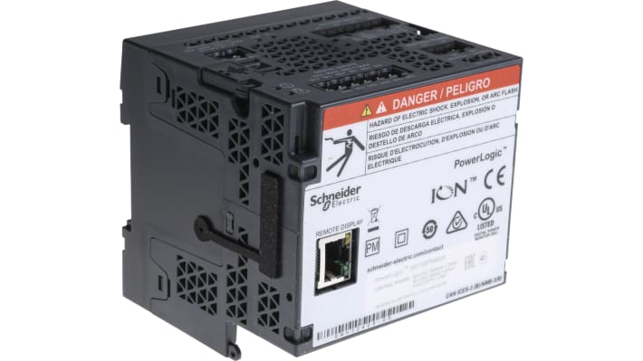 Contatore di energia trifase Schneider Electric METSEPM8244, display LCD, montaggio su guida DIN, precisione ±0,1%.