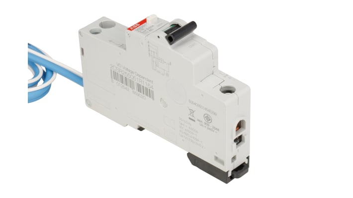 Interruttore differenziale ABB DSE201, 1P+N, 16 A, 240 V, montaggio su guida DIN, dimensioni 17.5 x 100 x 68.9 mm.