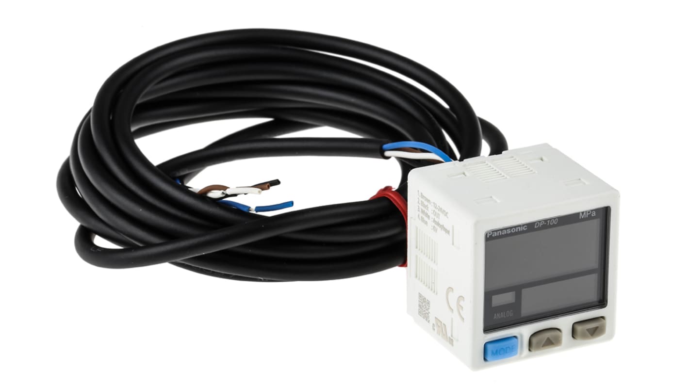 Sensore di pressione relativa Panasonic DP-102A-E-P, 10 bar max, uscita relè, precisione 1%, IP40, alimentazione 12-24 V c.c.