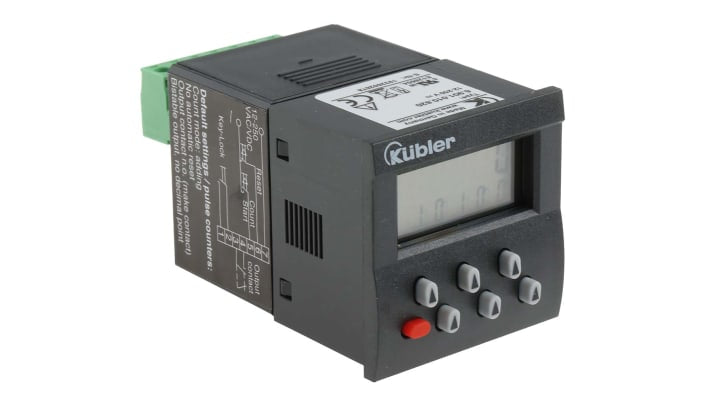 Contatore elettronico Kübler 6.901.010.820, LCD 6 cifre, montaggio a pannello 45x45 mm, alimentazione 12-250 V.