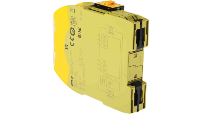 Modulo di ingresso di sicurezza Pilz 772140 PNOZ m EF, 16 ingressi, alimentazione 24 V c.c., montaggio su guida DIN, dimensioni 101,4 x 22,5 x 120 mm.