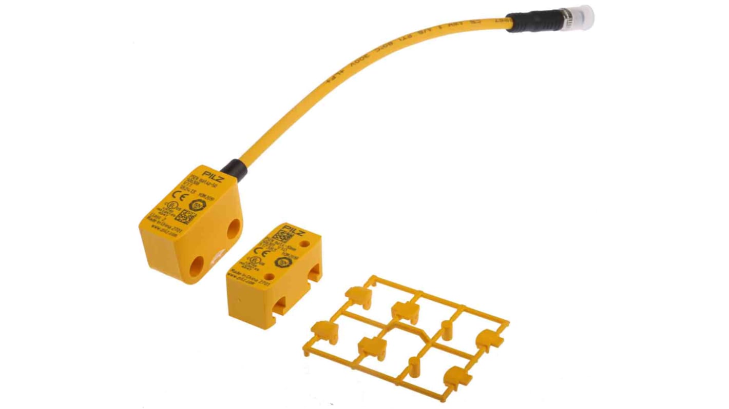 Interruttore di sicurezza senza contatto Pilz 506334, 24V cc, 2NO, protezione IP67, dimensioni 37x18x26.4 mm.