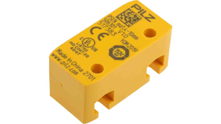 Interruttore di sicurezza senza contatto Pilz 506334, 24V cc, 2NO, protezione IP67, dimensioni 37x18x26.4 mm.