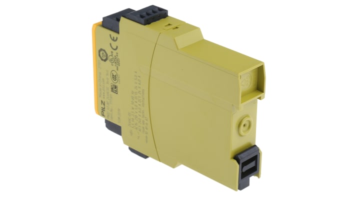 Relè di sicurezza Pilz PNOZ X2.8P, 24V, 2 canali, 3 contatti, montaggio su guida DIN, dimensioni 94mm x 22.5mm x 121mm.