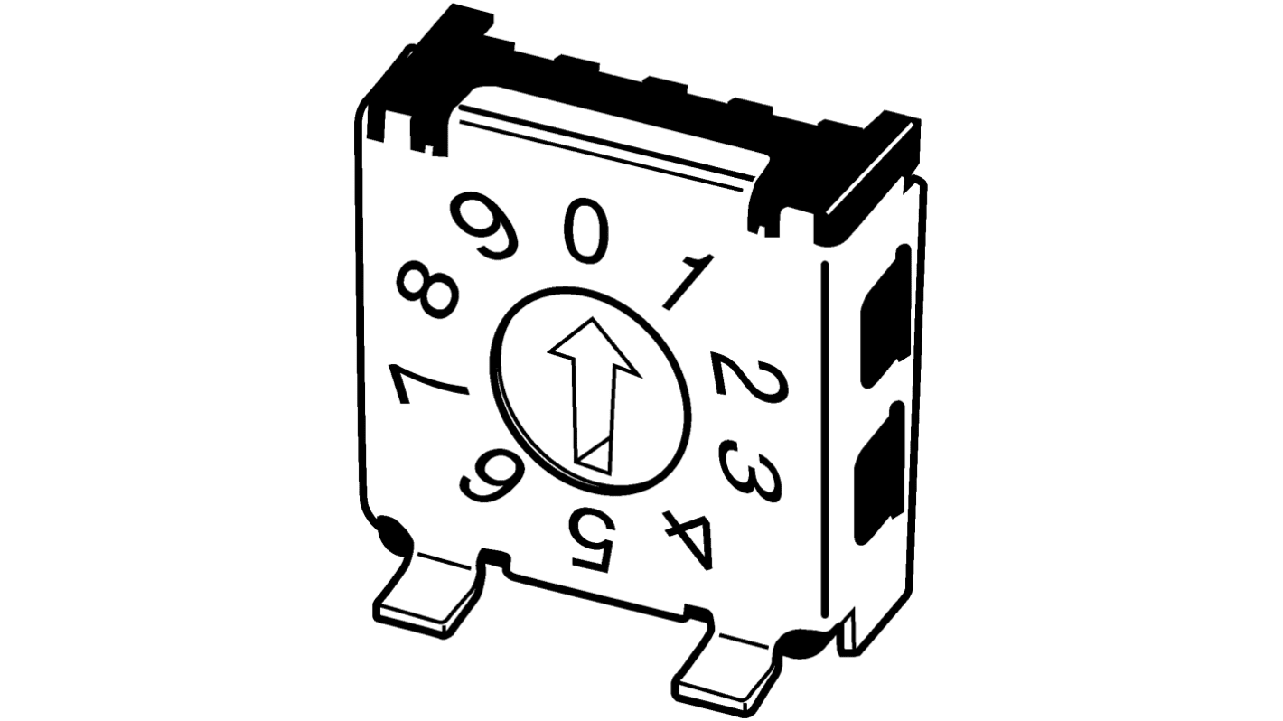 Interruttore DIP a leva rotativa Omron A6KSV104RF, 10 posizioni, montaggio superficiale, dimensioni 7,2 x 7,2 mm.