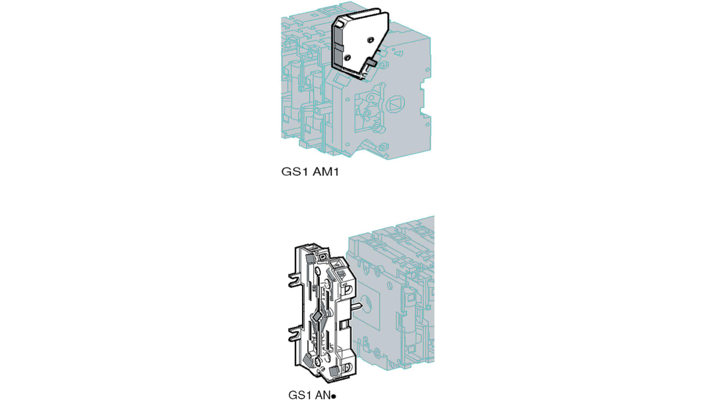 Contatto ausiliario 1CO Schneider Electric GS1AF33, corrente nominale 160 A, montaggio su guida DIN, terminazione a vite.