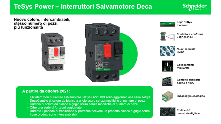 Interruttore automatico del motore Schneider Electric GV2L04, 1,6-32 A, montaggio su guida DIN, dimensioni 89x45x97 mm.