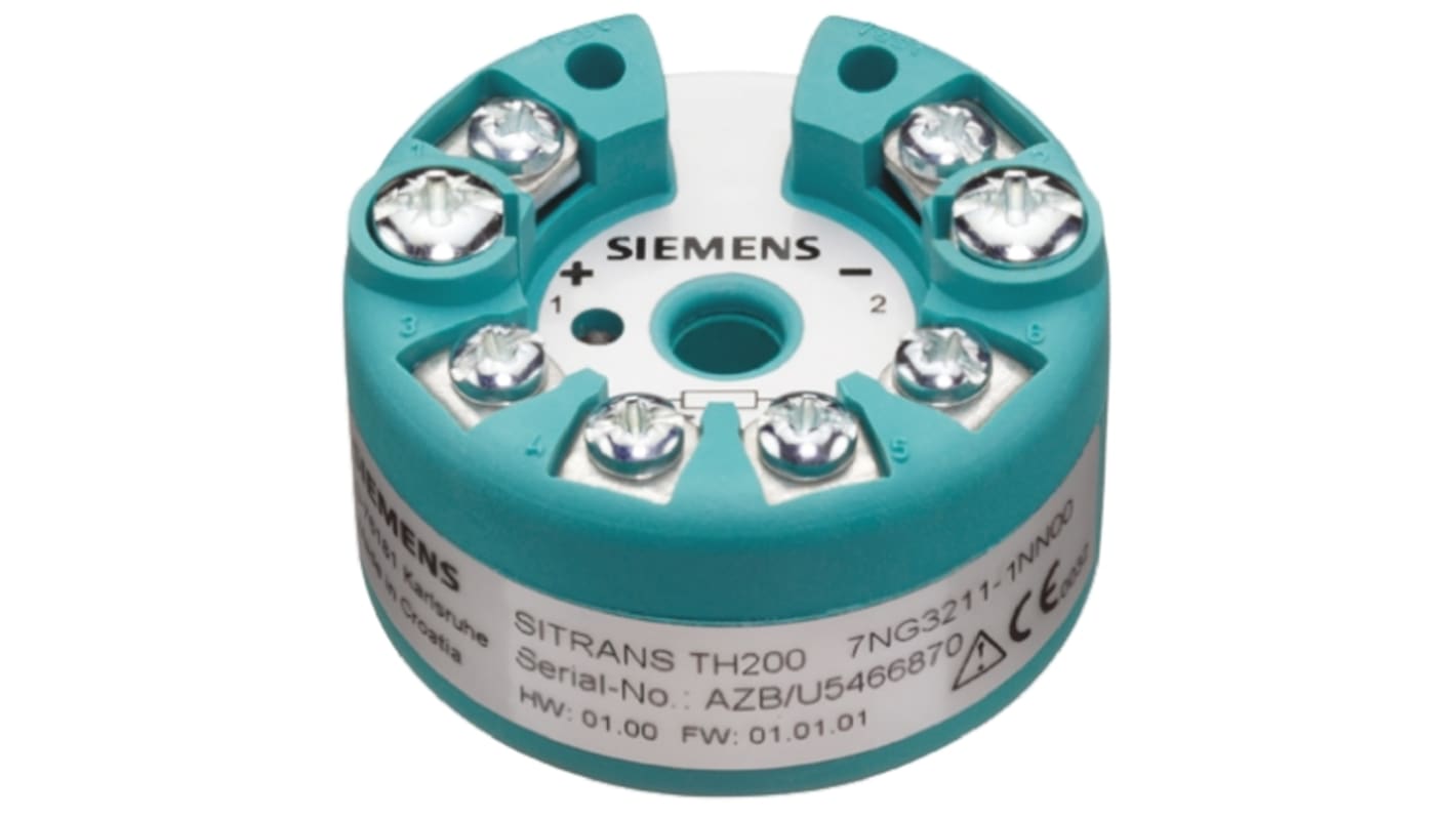 Trasmettitore di temperatura Siemens 7NG3211-1NN00, ingresso PT100, intervallo 0-100 °C, alimentazione 11-35 V dc.