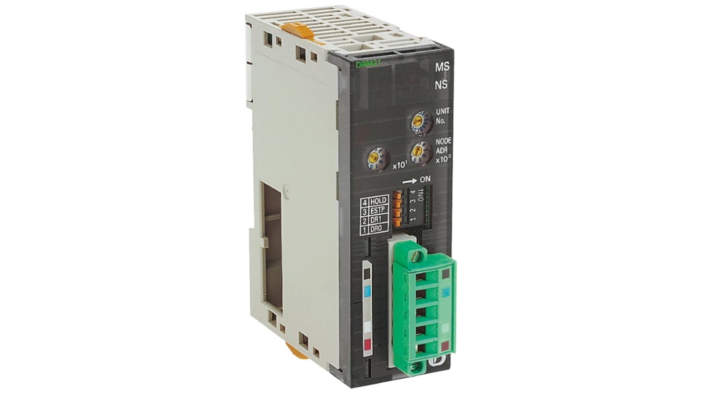 Modulo I/O Omron CJ1W-DRM21 per PLC Serie CJ, tensione 11-25VDC, montaggio su guida DIN, dimensioni 31 x 90 x 78,7 mm.