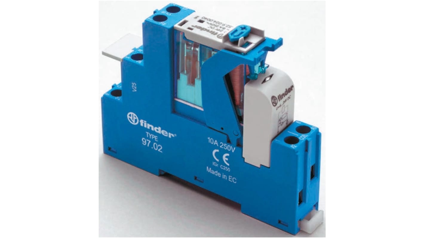 Finder Relè d'interfaccia 4C, bobina 24V, contatti DPDT, dimensioni 81 x 15.8 x 64.6mm, per guida DIN.