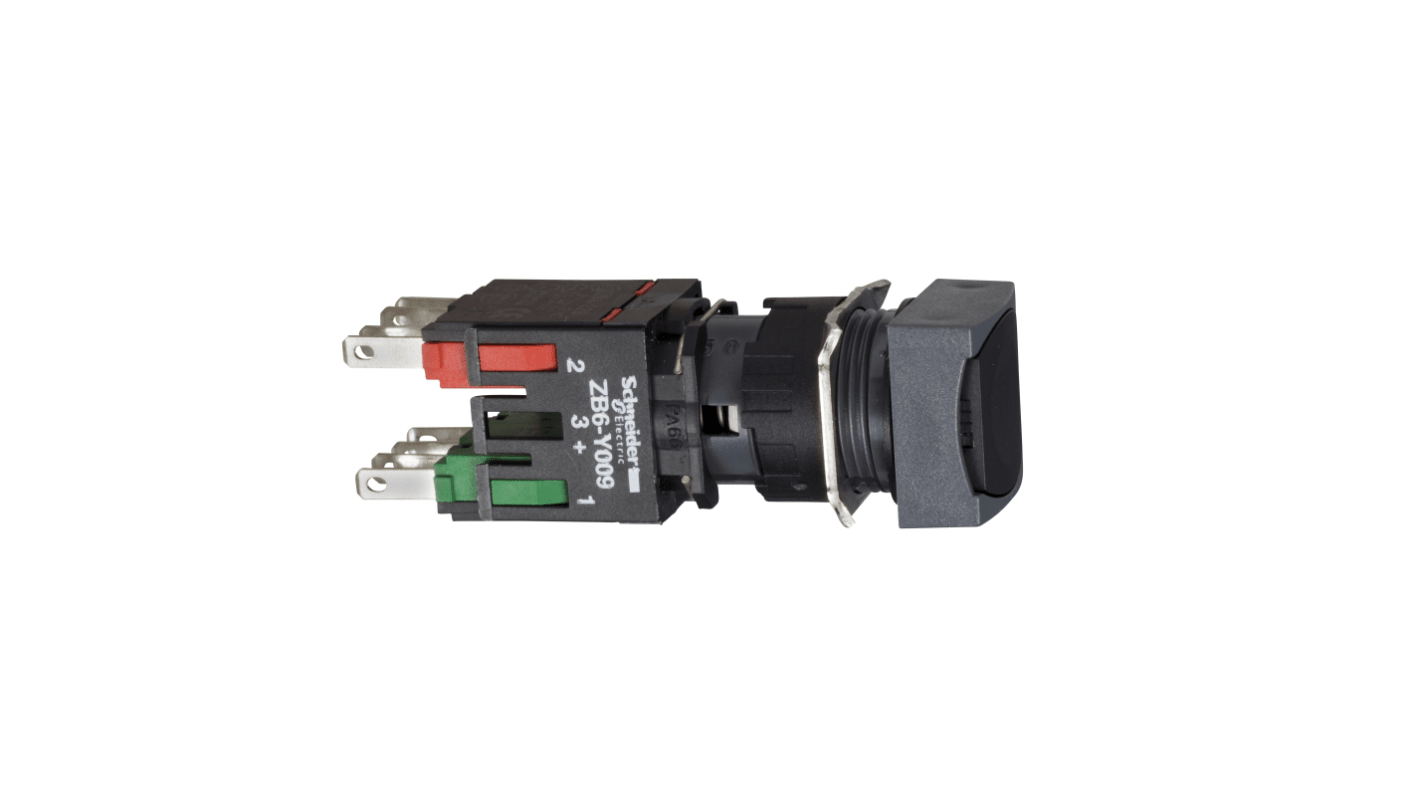 Pulsante SPDT Schneider Electric XB6CA25B, montaggio a pannello, diametro 16 mm, colore nero, grado di protezione IP65.