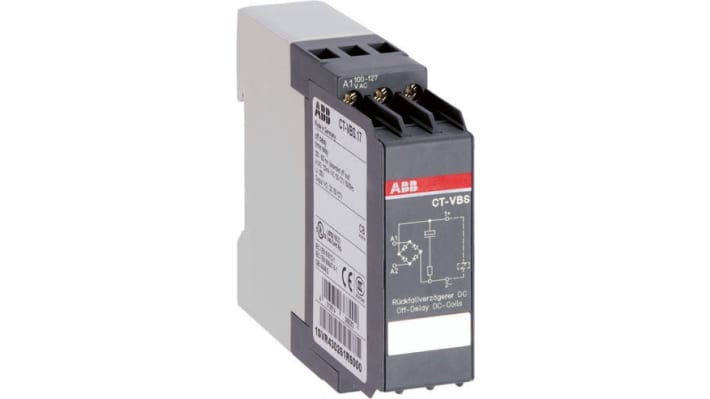 ABB Timer Relay CT-MVS.21P DPDT, montaggio su guida DIN, intervallo 0,05s-300h, 24-240V AC/DC, 4A, 22,5 mm di larghezza.