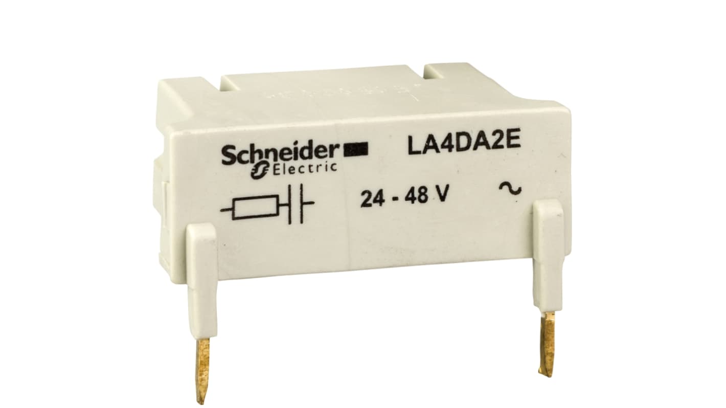 Soppressore di sovratensioni Schneider Electric LA4DA2E per Serie LC, montaggio diretto su contattori e relè, protegge circuiti sensibili.