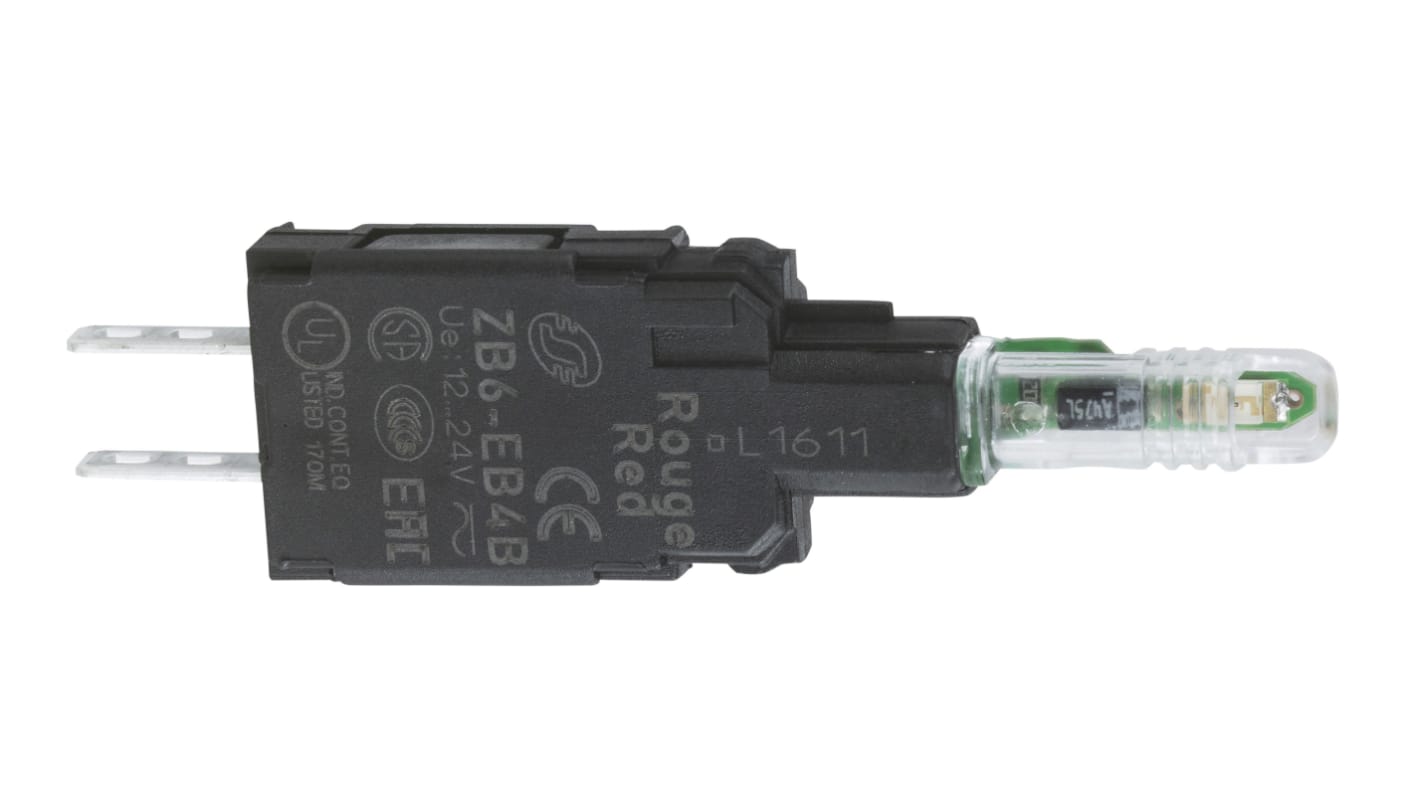 Blocco contatti luminoso LED giallo Schneider Electric ZB6EG5B, montaggio su forature da 16 mm, protezione IP65.