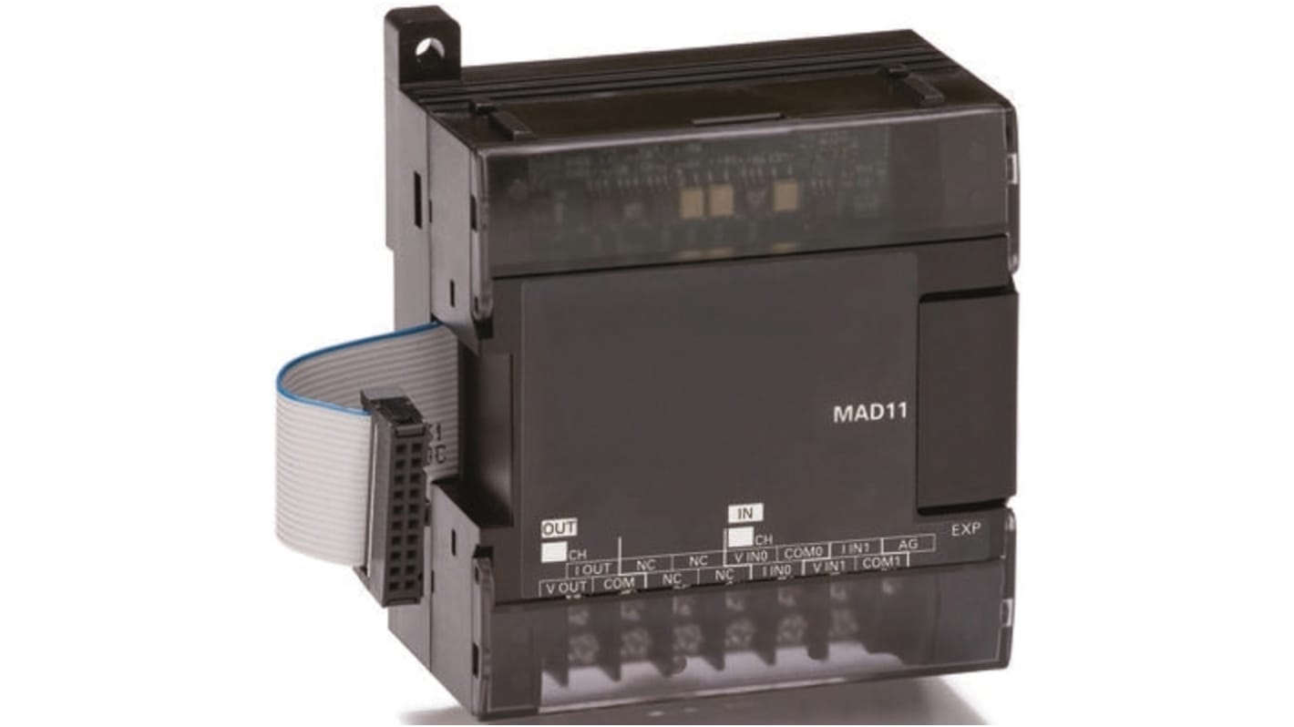 Modulo di espansione analogico Omron CP1W-MAD11 per PLC Serie SYSMAC CJ, 2 ingressi e 1 uscita, dimensioni 100 x 86 x 50 mm.