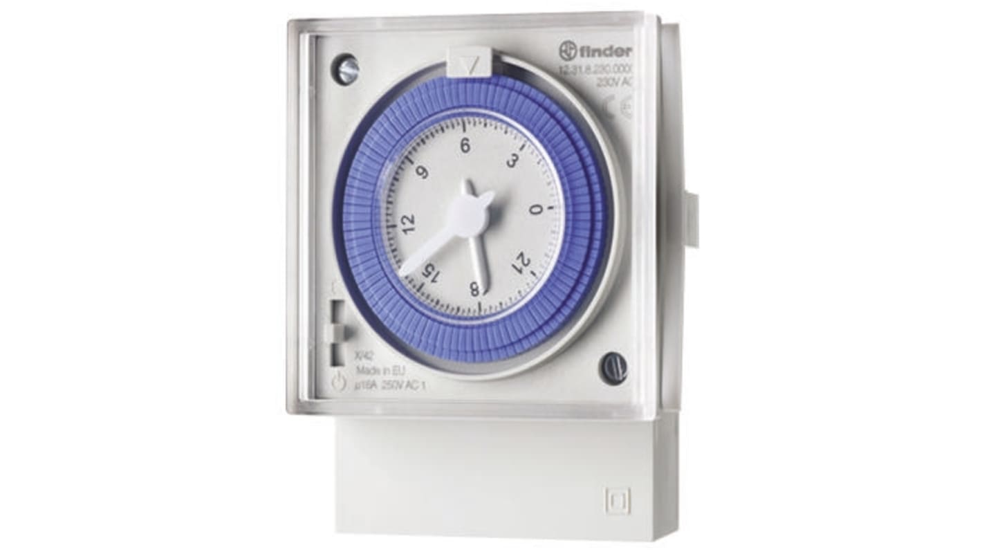 Finder 12.31.8.230.0000, temporizzatore programmabile per guida DIN, 1 canale SPDT, montaggio frontale, 230 V, 16 A, IP20.