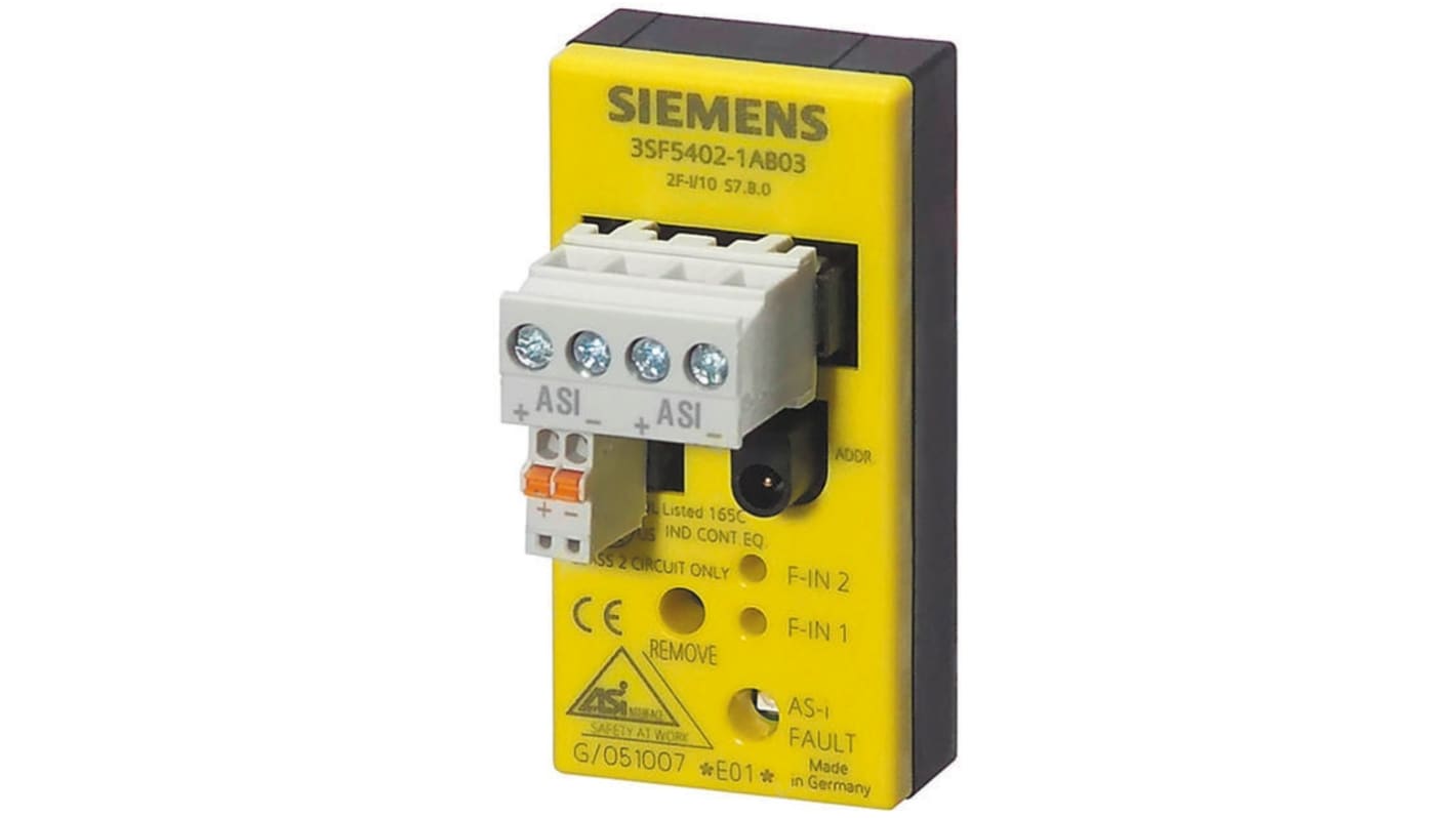 Adattatore Siemens 3SF5402-1AB03 per pulsante di arresto di emergenza 3SB3, con interfaccia AS-Interface e uscita LED.