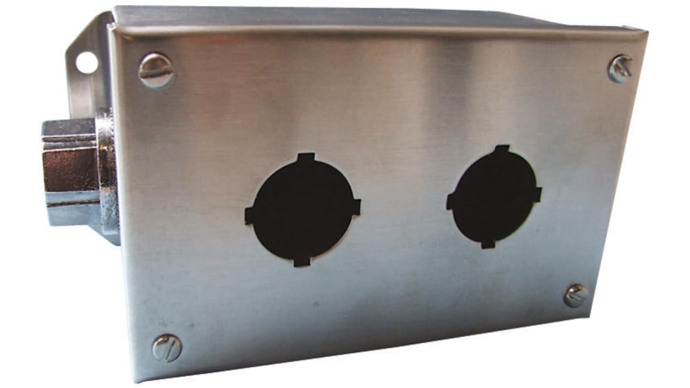 Scatola per pulsante Schneider Electric 9001KYSS2 in acciaio inox, 2 fori da 30mm, per unità di comando Harmony Style 9.